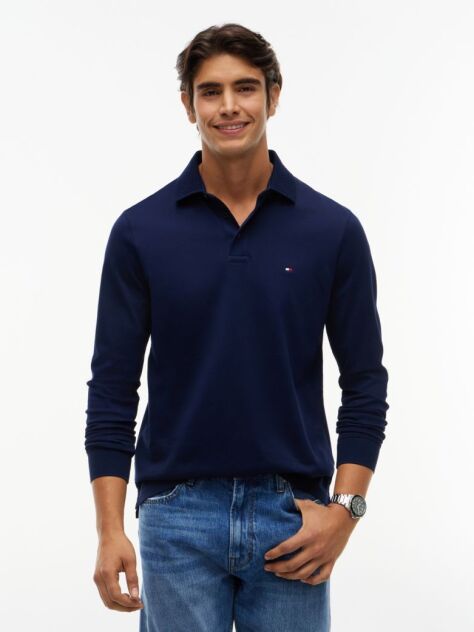 Blue Polo Cu Maneca Lunga Si Croiala Regular  Barbati
