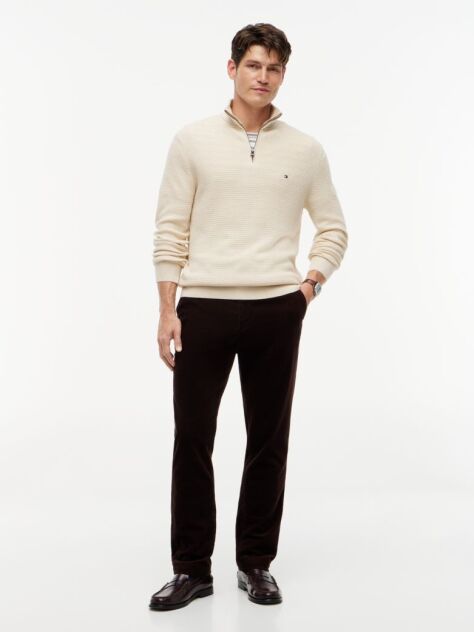 Beige Textured Quarter-Zip Mock Neck Jumper With Cashmere  Men