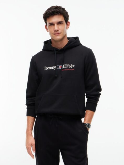 Negru Hanorac Cu Fleece Logo Si Cordon  Barbati