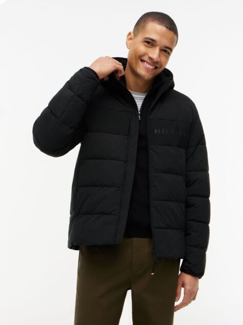 Negru Geaca Puffer Cu Gluga Si Strat Dublu  Barbati
