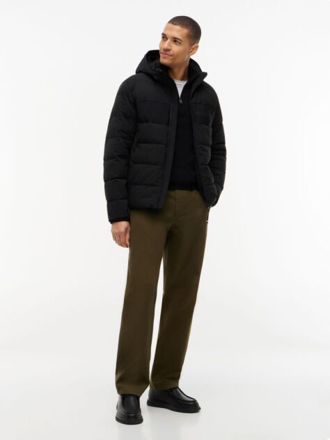 Negru Geaca Puffer Cu Gluga Si Strat Dublu  Barbati
