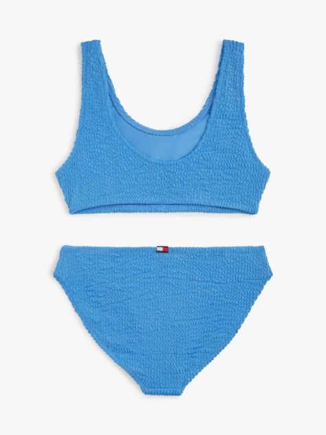 Blue Logo Embroidery Textured Bralette Bikini Set  Girls