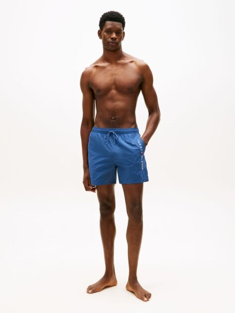 Blue Original Logo Mid Length Swim Shorts  Men