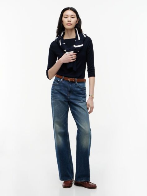 Blue Tricou Slim Fit Cu Guler Boat  Femei
