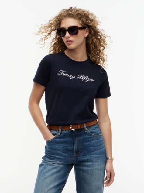 Blue Tricou Regular Cu Guler Crew  Femei
