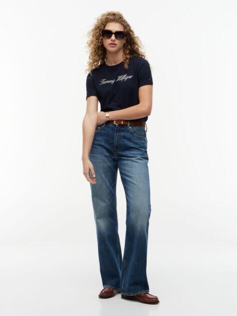 Blue Tricou Regular Cu Guler Crew  Femei