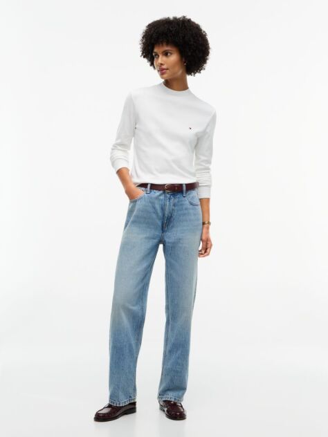 Beige Mock Neck Slim Long Sleeve Top  Women