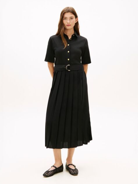 Negru Rochie Tip Camasa Midi Cu Nasturi Aurii  Femei