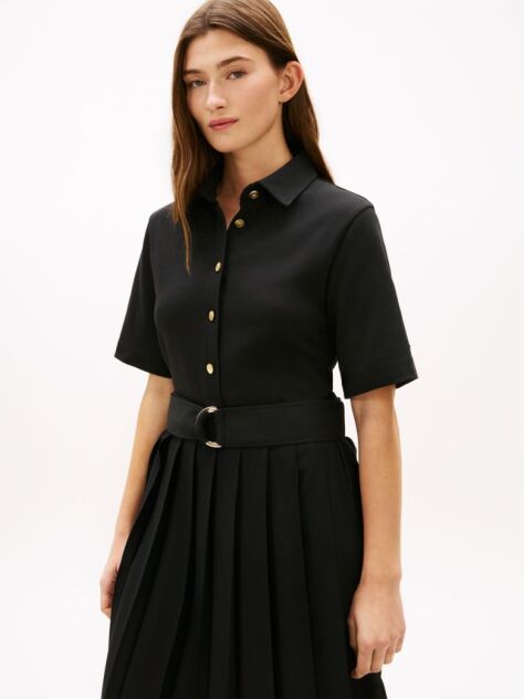 Negru Rochie Tip Camasa Midi Cu Nasturi Aurii  Femei