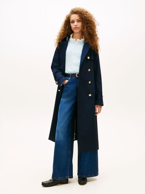 Blue Palton Trench Slim Cu Nasturi Aurii  Femei