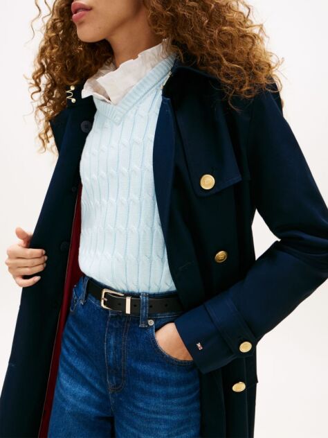 Blue Palton Trench Slim Cu Nasturi Aurii  Femei