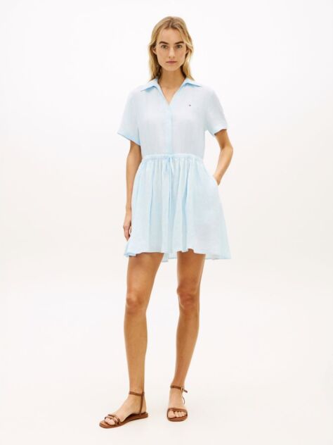 Blue Relaxed Pure Linen Mini Flare Dress  Women