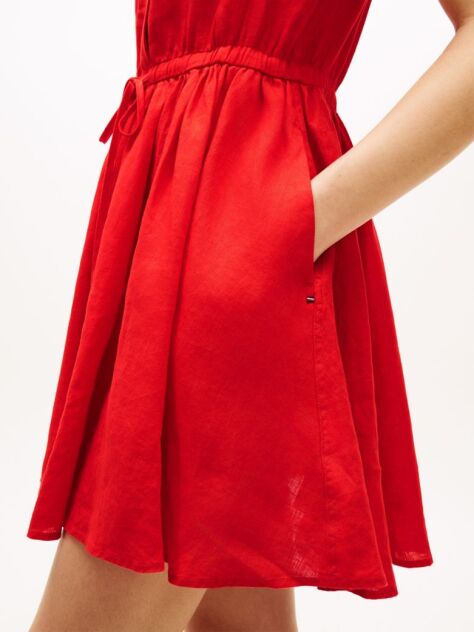 Red Relaxed Pure Linen Mini Flare Dress  Women