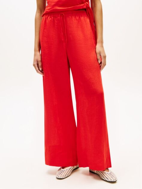 Red Relaxed Wide Leg Pure Linen Trousers  Women