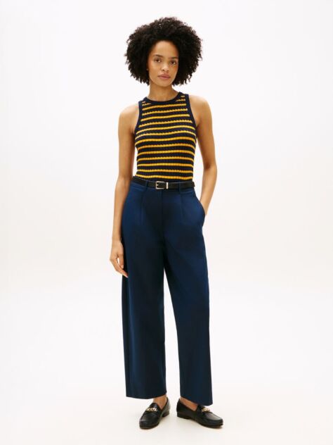 Blue Pantaloni Chino Cu Talie Medie Barrel  Femei