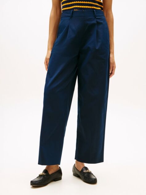 Blue Pantaloni Chino Cu Talie Medie Barrel  Femei