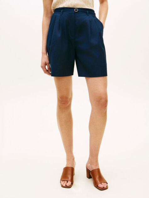 Blue Pantaloni Scurti Largi Din Amestec De In  Femei