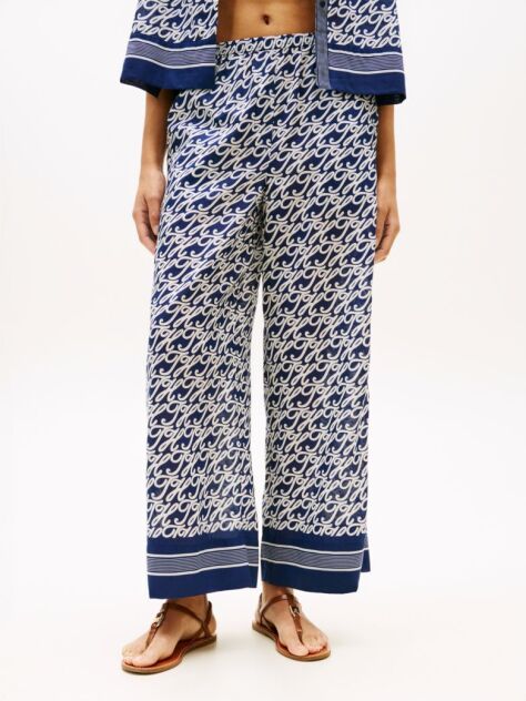 Blue Pantaloni Largi Din Voal Imprimat Cu Matase  Femei