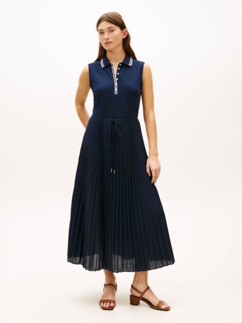 Blue 1985 Rochie Midi Polo Fara Maneci Cu Pliuri  Femei