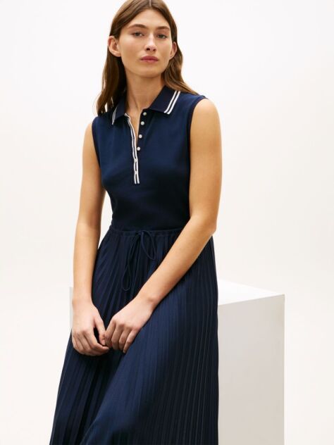 Blue 1985 Rochie Midi Polo Fara Maneci Cu Pliuri  Femei