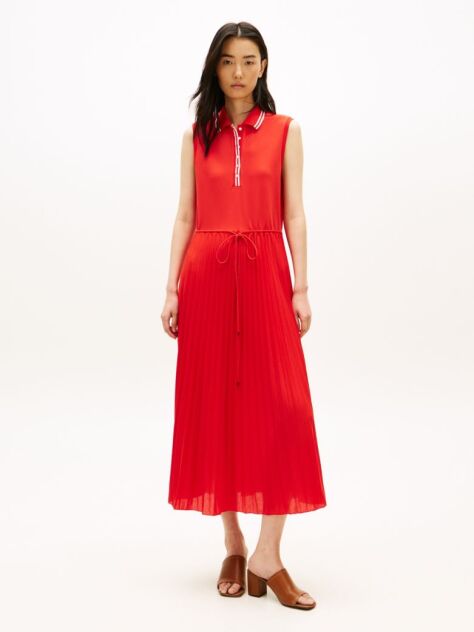 Rosu 1985 Rochie Midi Polo Fara Maneci Cu Pliuri  Femei