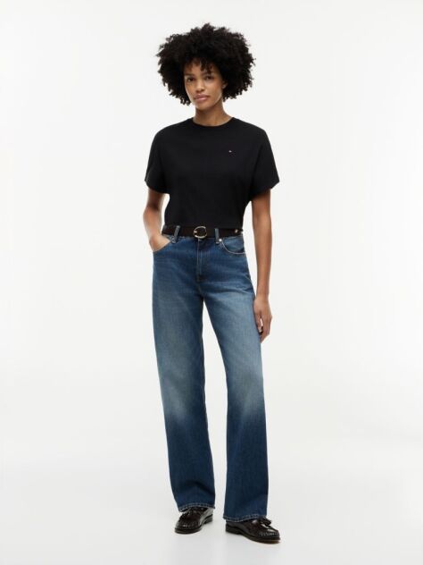 Negru Tricou Cu Guler Rotund Si Maneci Tip „Batwing”  Femei
