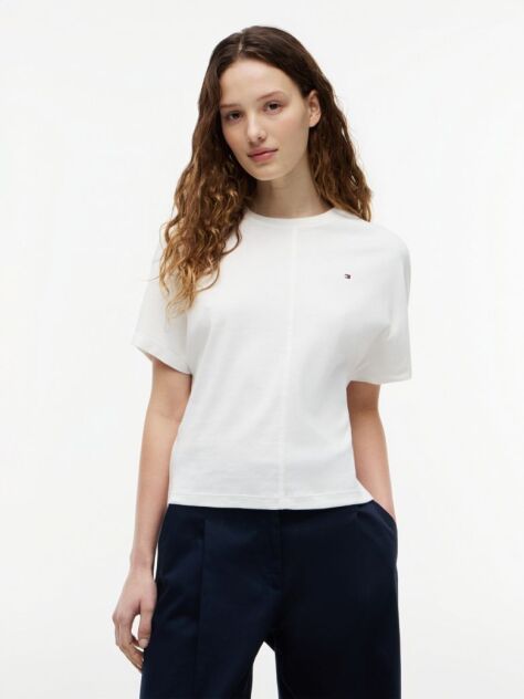Alb Tricou Cu Guler Rotund Si Maneci Tip „Batwing”  Femei