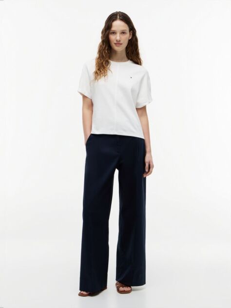 Alb Tricou Cu Guler Rotund Si Maneci Tip „Batwing”  Femei