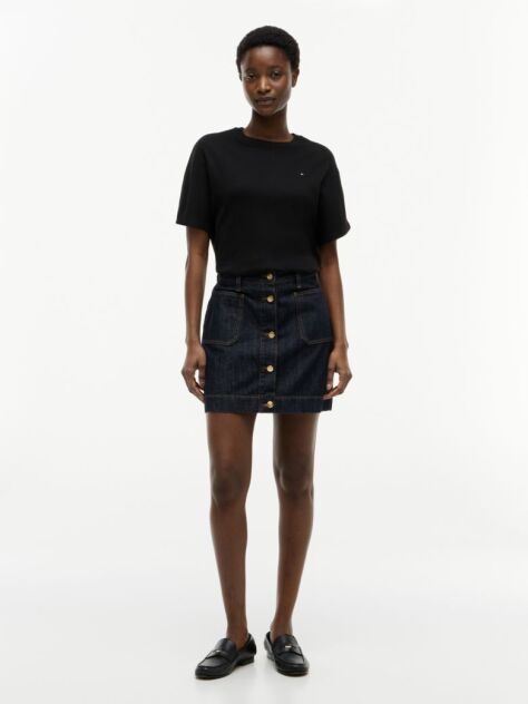 Blue Gold-Tone Button Denim Mini Skirt  Women