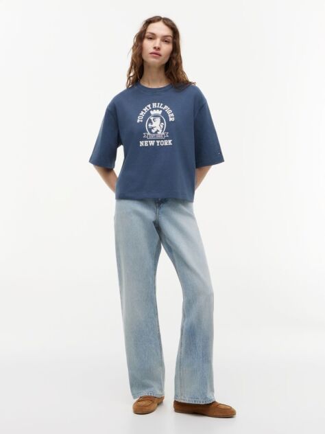 Blue Crest Embroidery Relaxed Washed Jersey T-Shirt  Women