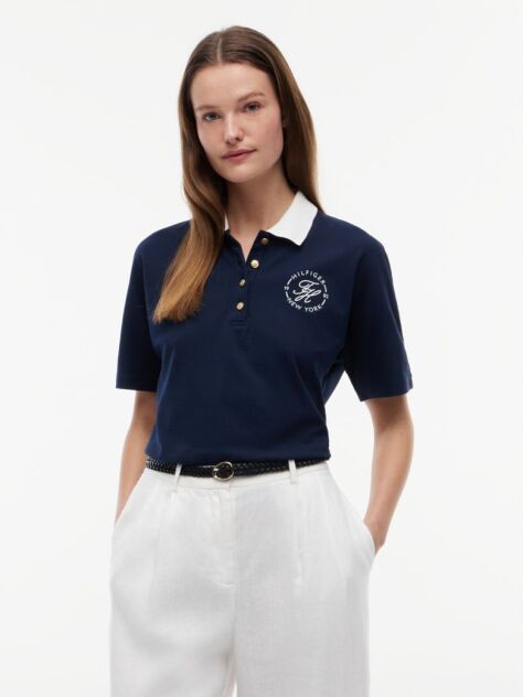 Blue Tricou Polo Cu Croiala Normala De Culoare Aurie Cu Nasturi  Femei