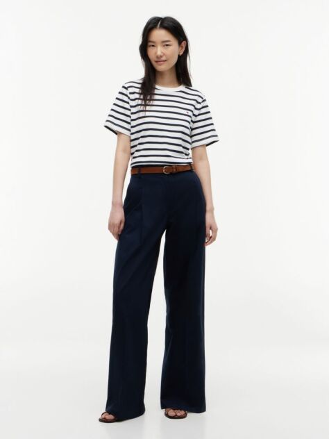 Blue Pantaloni Chino Cu Croiala Larga Cu Logo Brodat  Femei