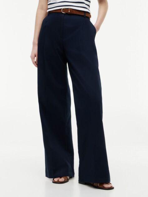 Blue Pantaloni Chino Cu Croiala Larga Cu Logo Brodat  Femei