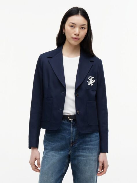 Blue Sacou Appliqué Cu Croiala Regular Si Logo  Femei