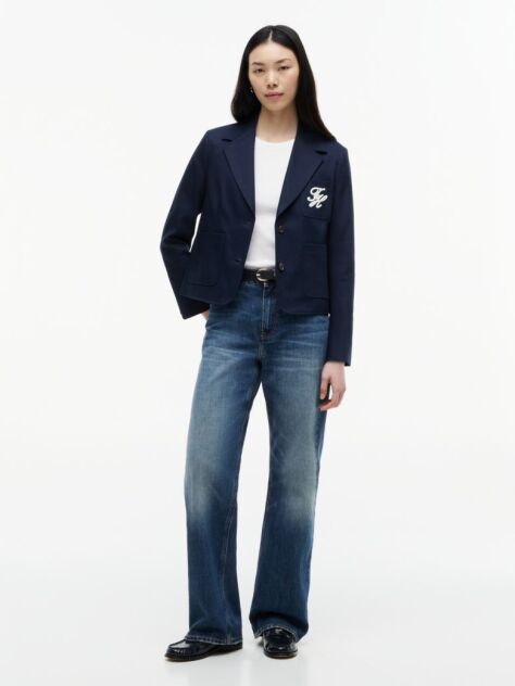Blue Sacou Appliqué Cu Croiala Regular Si Logo  Femei