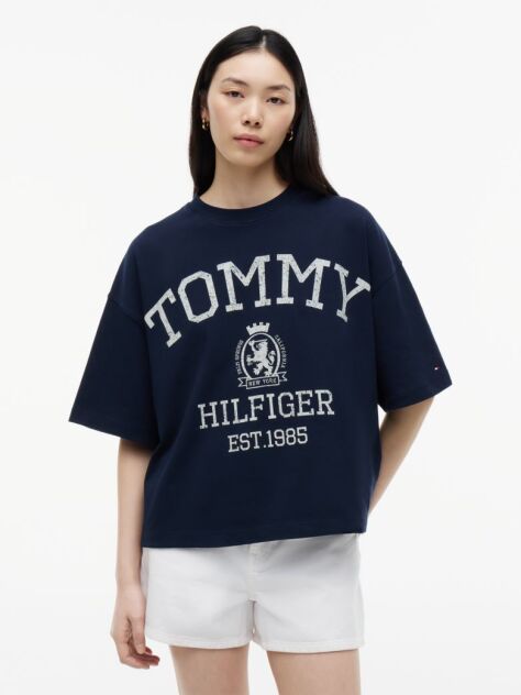 Blue Tricou Oversized Crest Cu Croiala Lejera  Femei