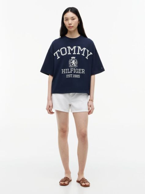 Blue Tricou Oversized Crest Cu Croiala Lejera  Femei