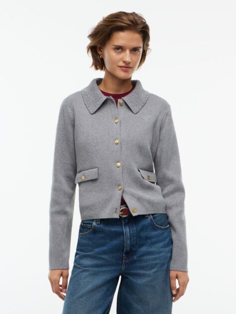 Grey Gold-Tone Button Jacket With Wool  Women