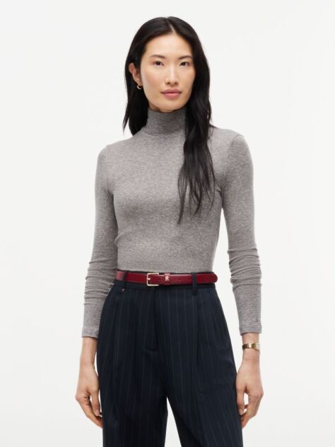 Grey Slim Mock Neck Long Sleeve Top  Women