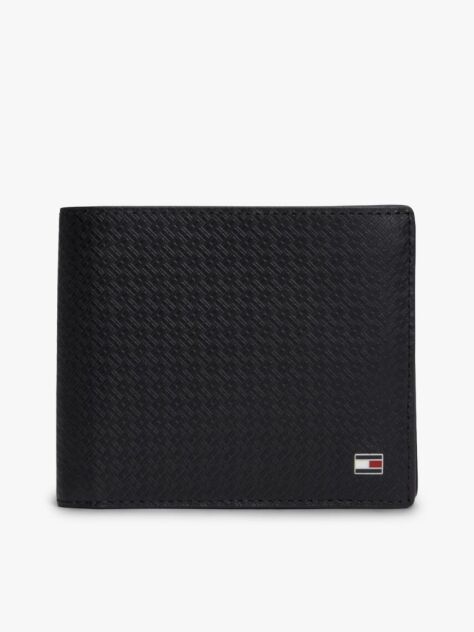 Black Embossed Flag Leather Card And Coin Wallet  Men