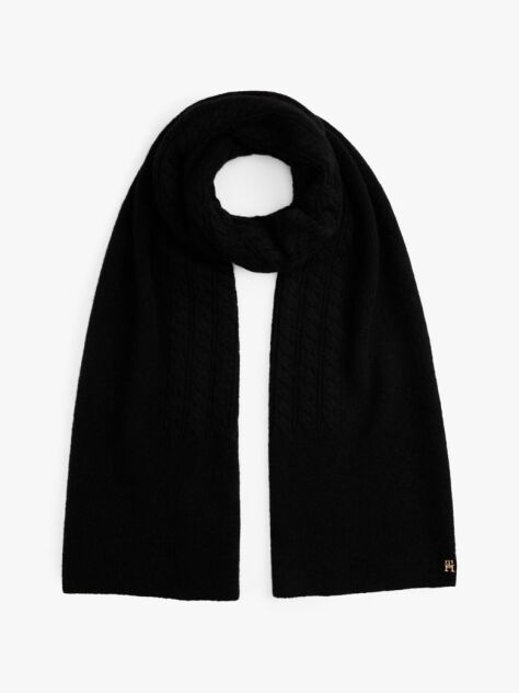 Black Chic Cable Knit Fluffy Scarf  Women