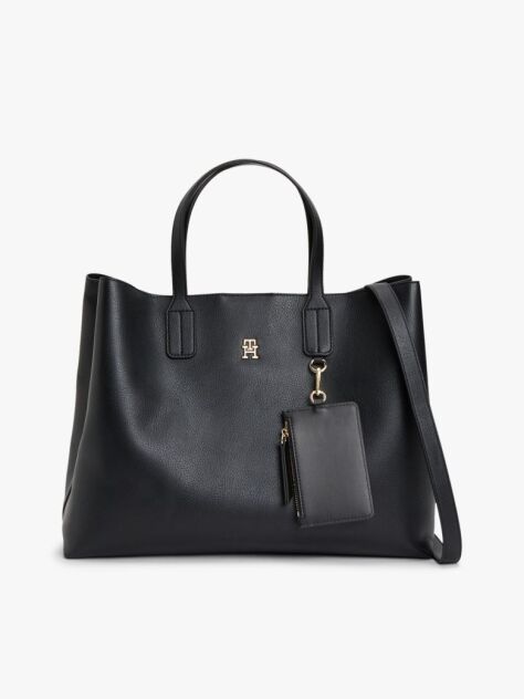 Black Hilfiger Icon Pebble Grain Satchel  Women
