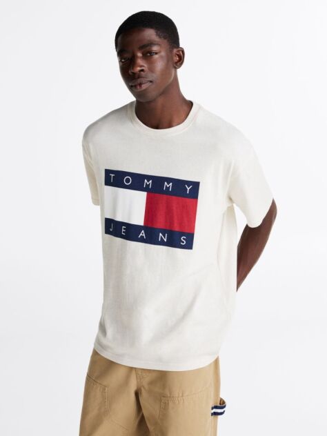 Bej Tricou Relaxat Badge Steag  Barbati