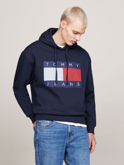 Blue Tommy Flag Badge Mélange Relaxed Hoody  Men