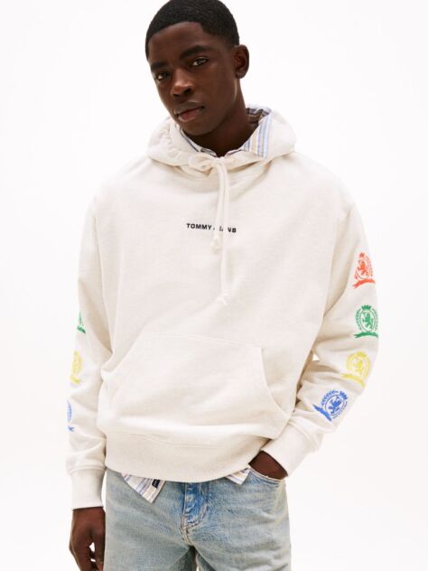 White Crest Back Graphic Relaxed Hoody  Men