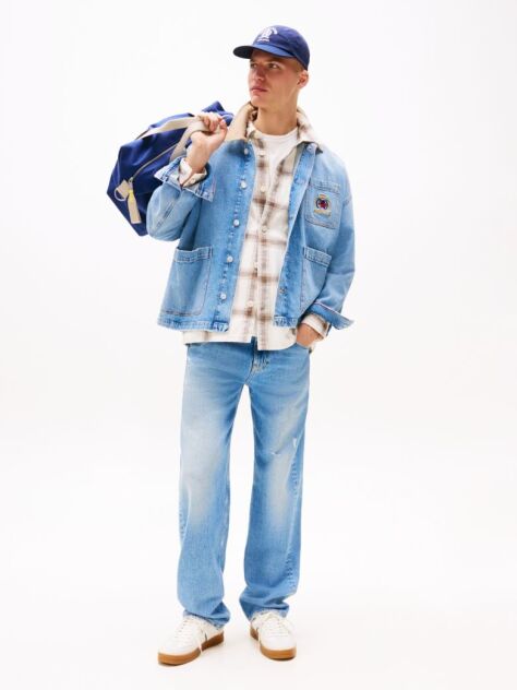 Denim Crest Embroidery Loose Jeans  Men