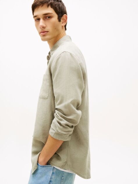 Green Regular Fit Button-Down Pure Linen Shirt  Men
