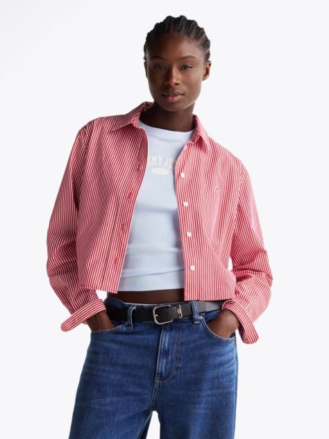 Multi Stripe Poplin Cropped Relaxed Shirt  Women