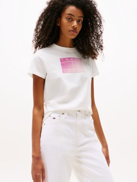 Bej Tricou Cu Logo Gradient La Guler Rotund  Femei