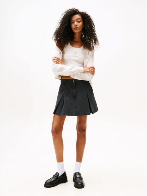 Black Pleated Denim Mini Skirt  Women
